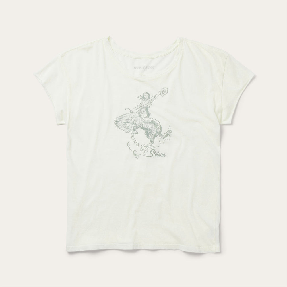 Bucking Cowgirl Graphic Tee White | Stetson