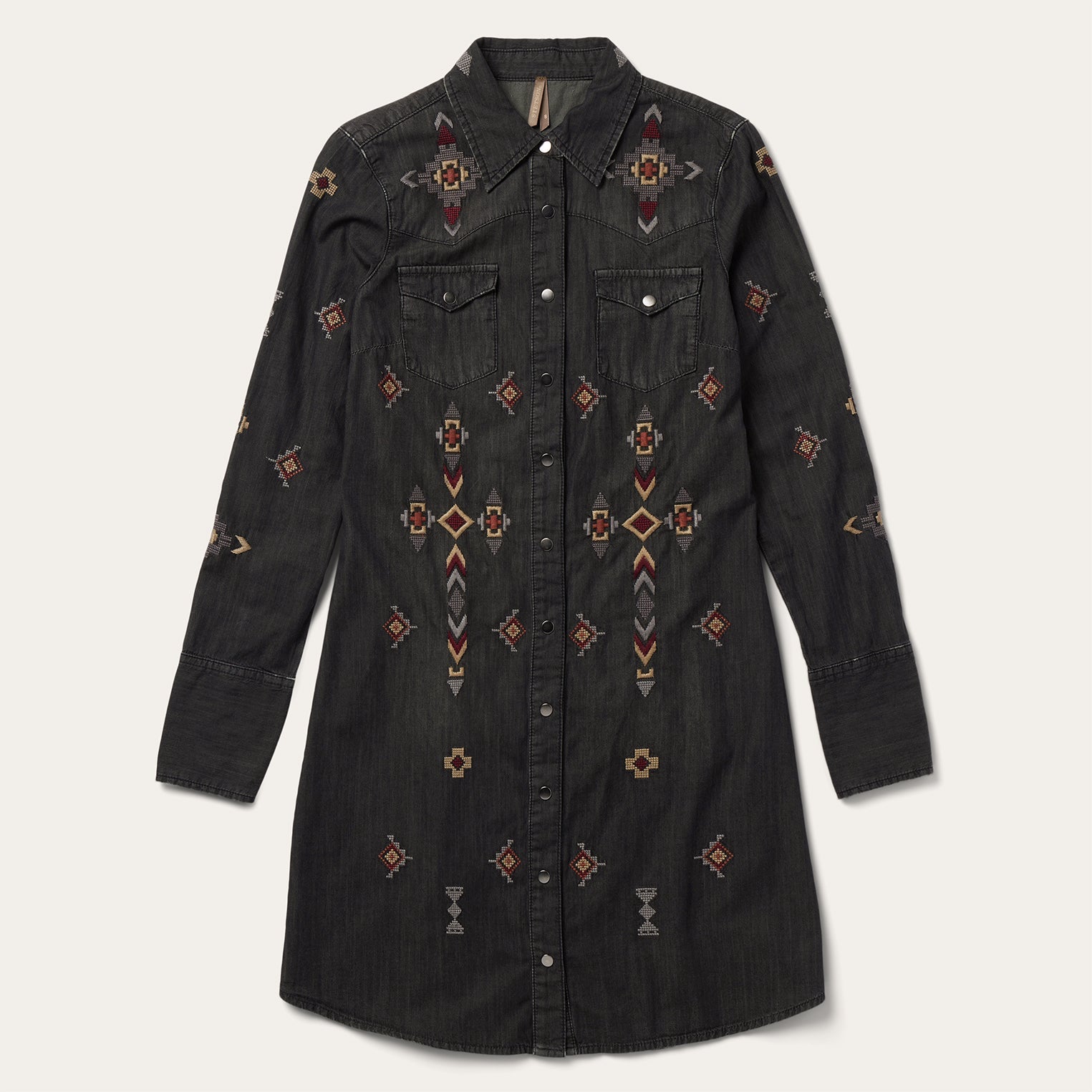 Embroidered Black Denim Shirt Dress Black | Stetson