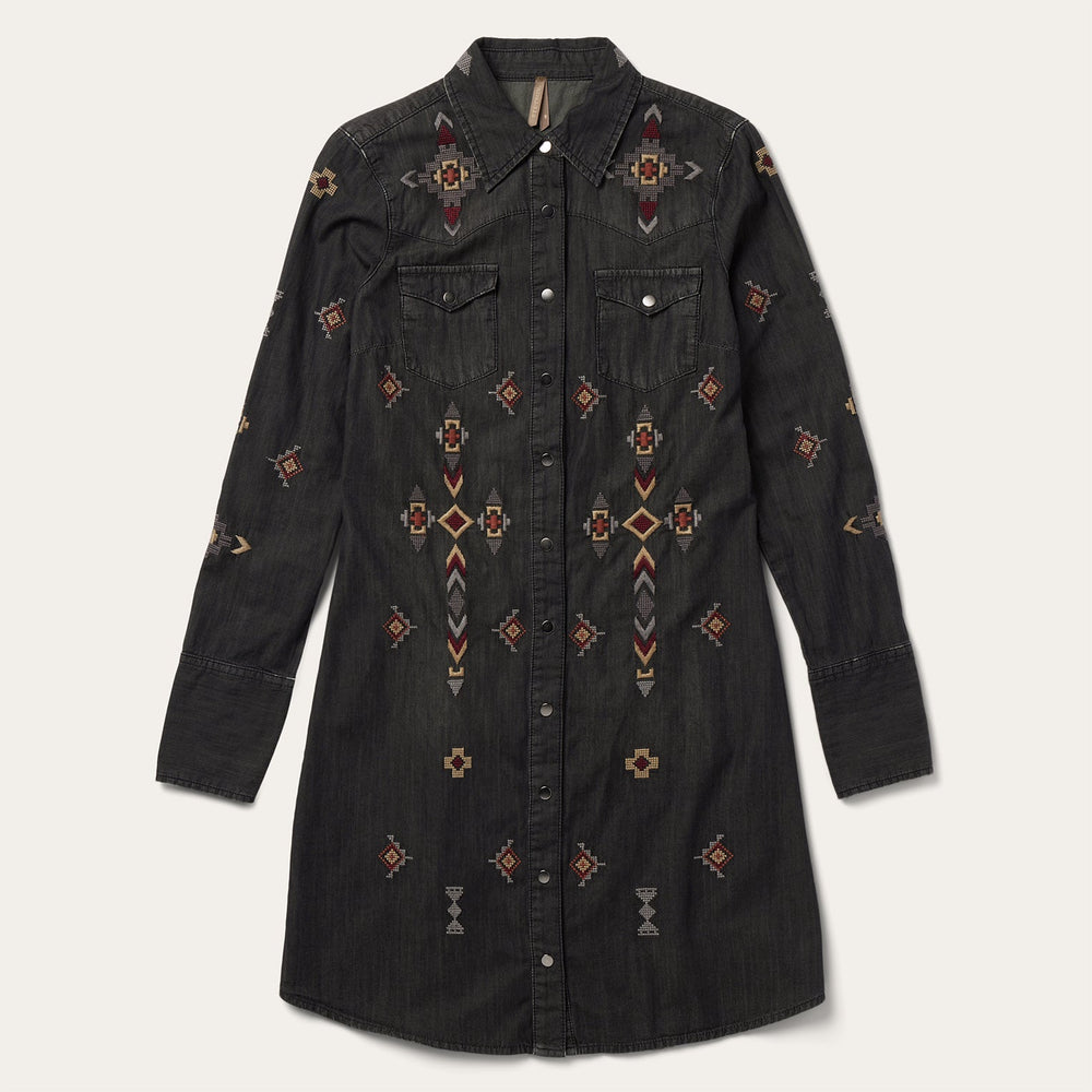 Embroidered Black Denim Shirt Dress Black | Stetson