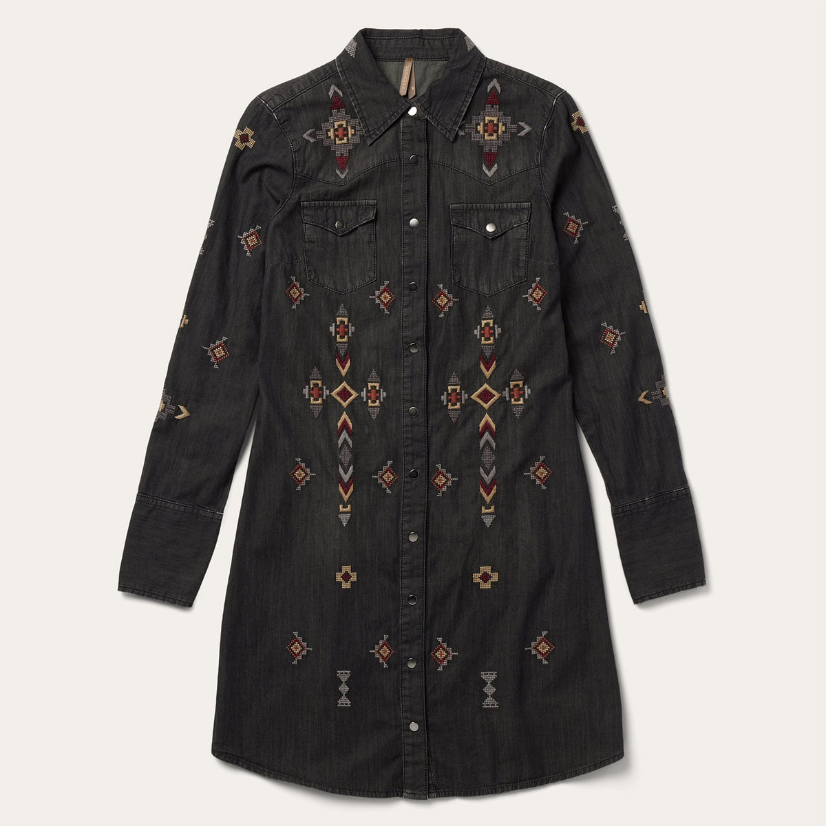 Embroidered Black Denim Shirt Dress Black | Stetson