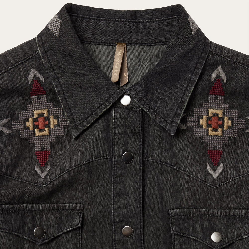 Embroidered Black Denim Shirt Dress Black | Stetson