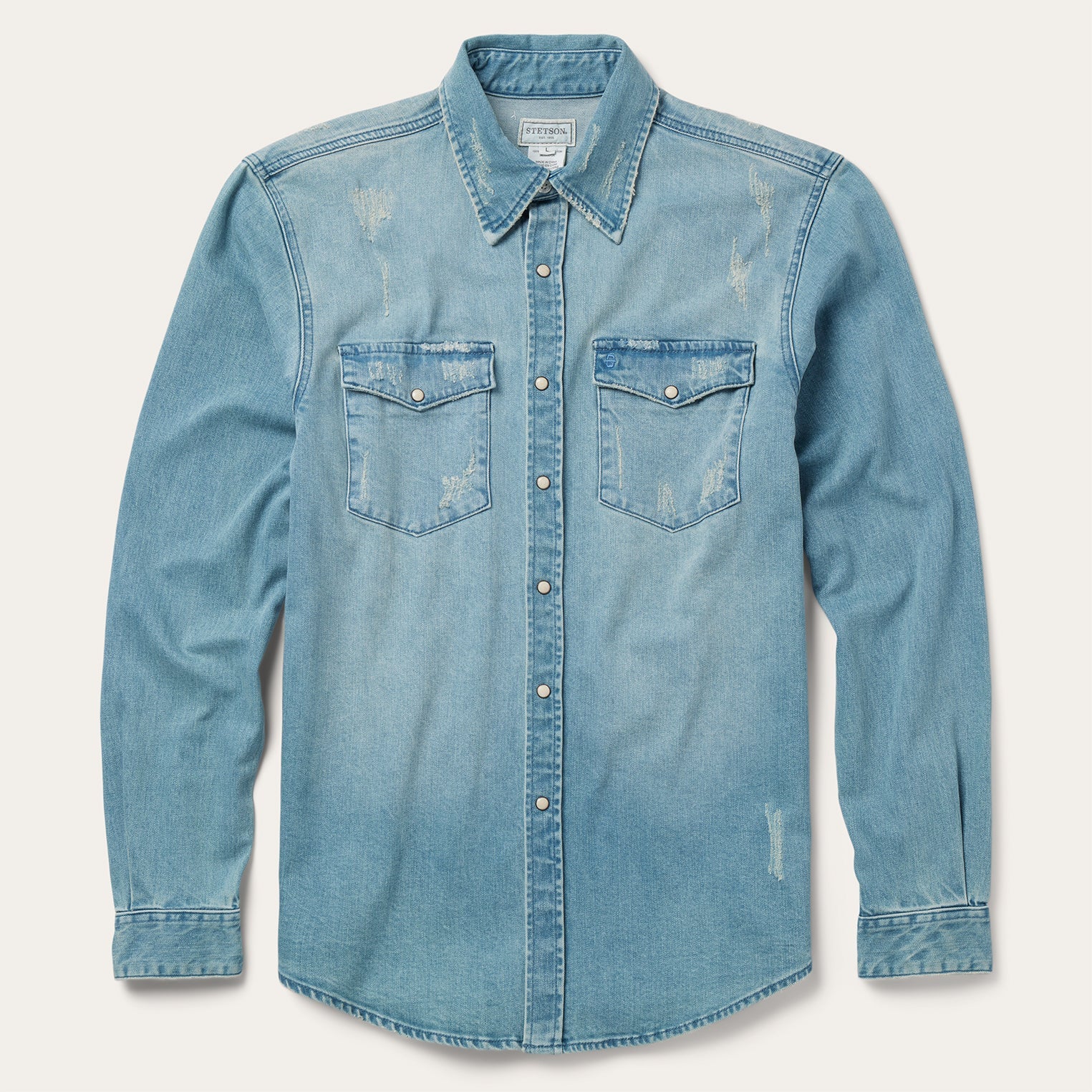 Distressed Denim Western Shirt Blue | Stetson