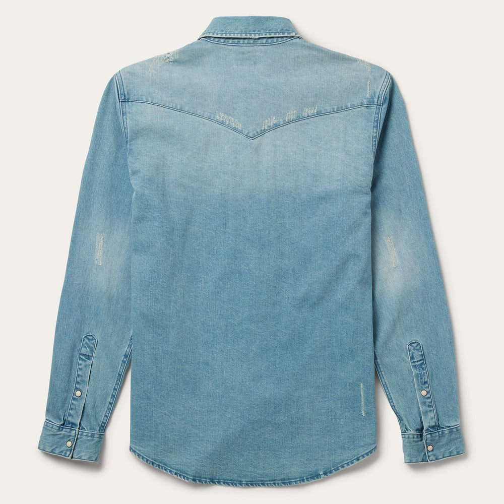 Distressed Denim Western Shirt Blue | Stetson