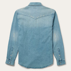 Distressed Denim Western Shirt Blue | Stetson