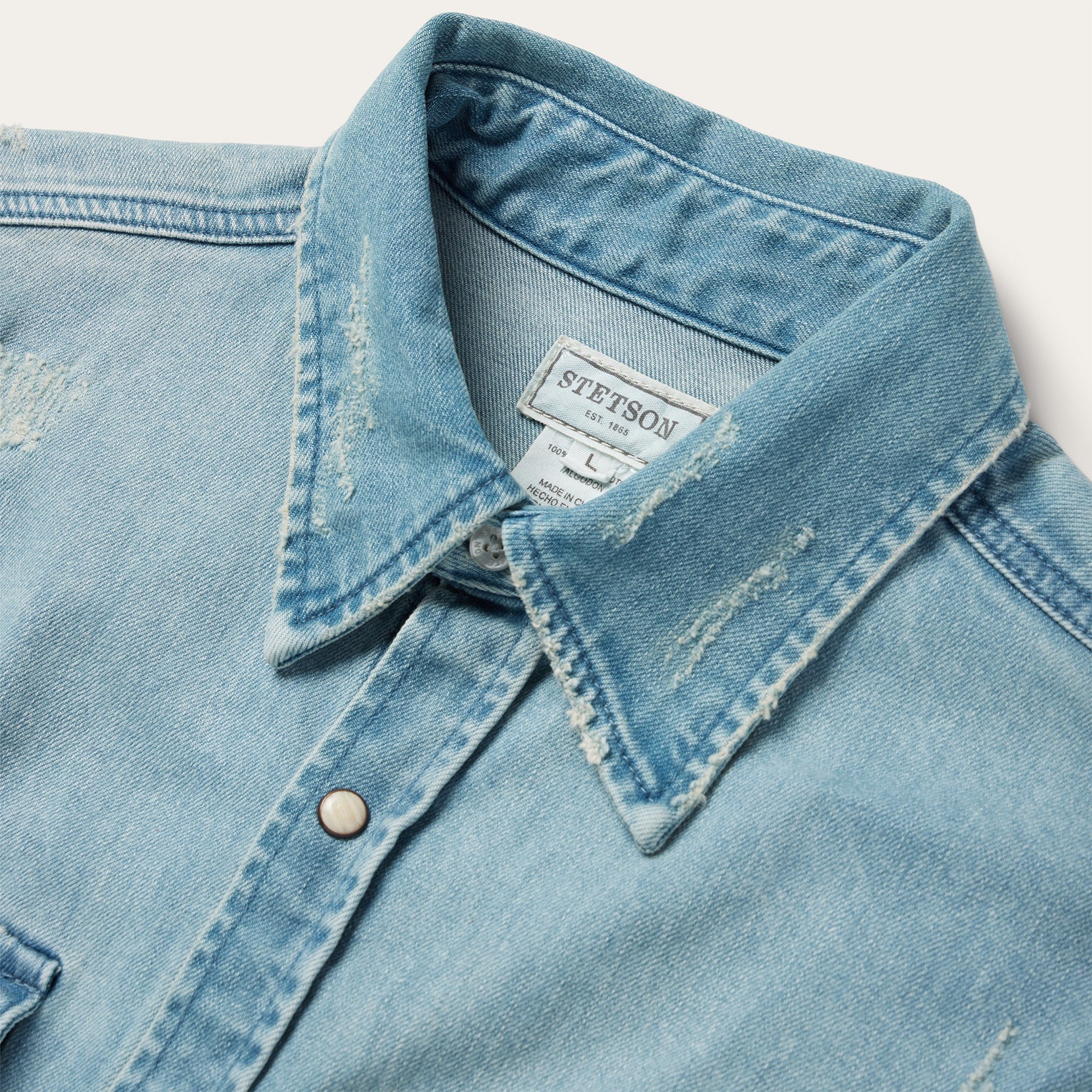 Distressed Denim Western Shirt Blue | Stetson