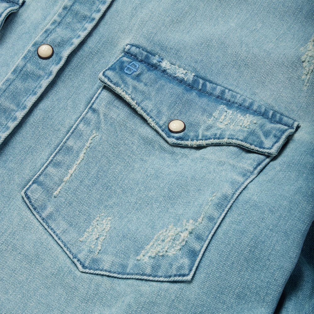 Distressed Denim Western Shirt Blue | Stetson