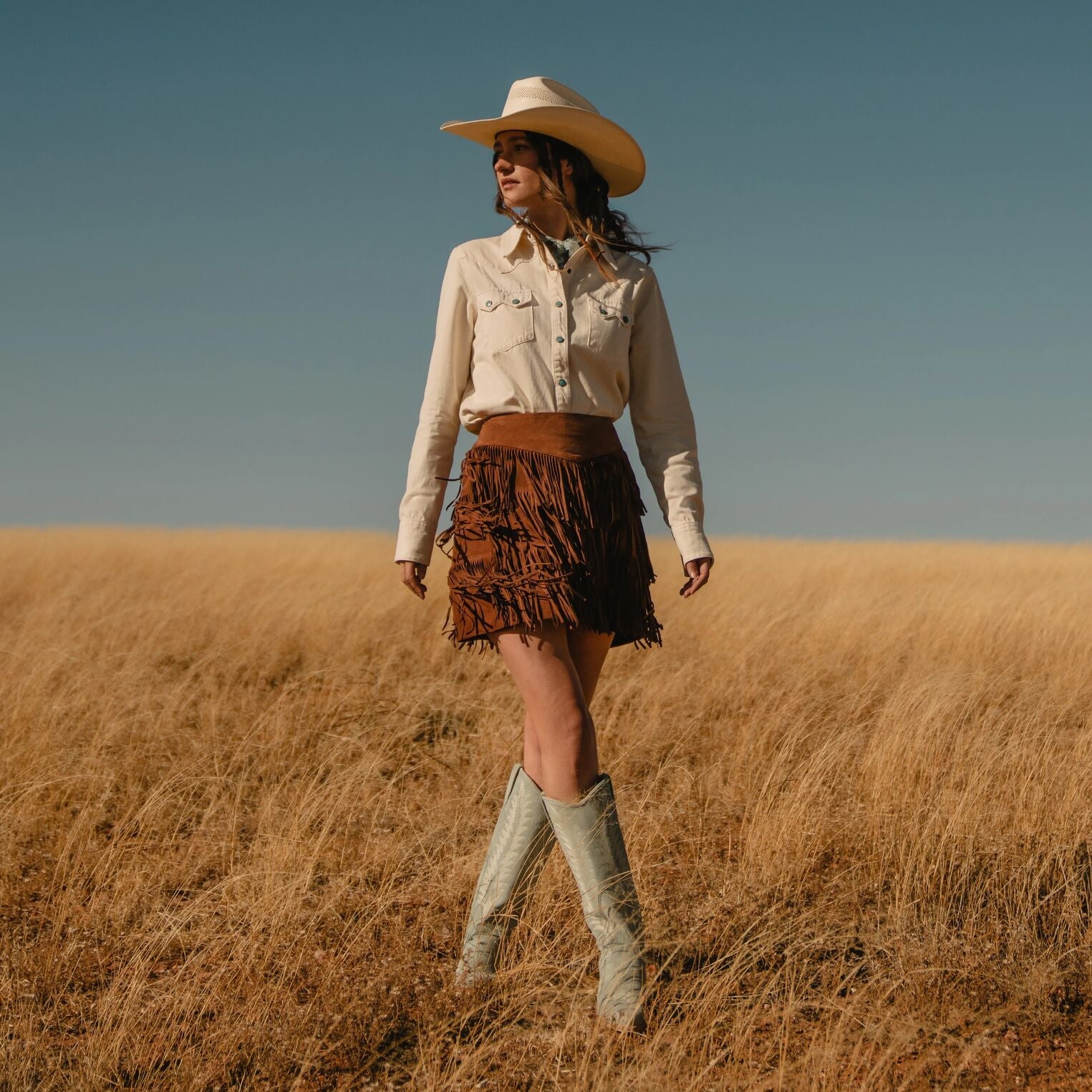 Lamb Suede Fringe Mini Skirt Brown | Stetson