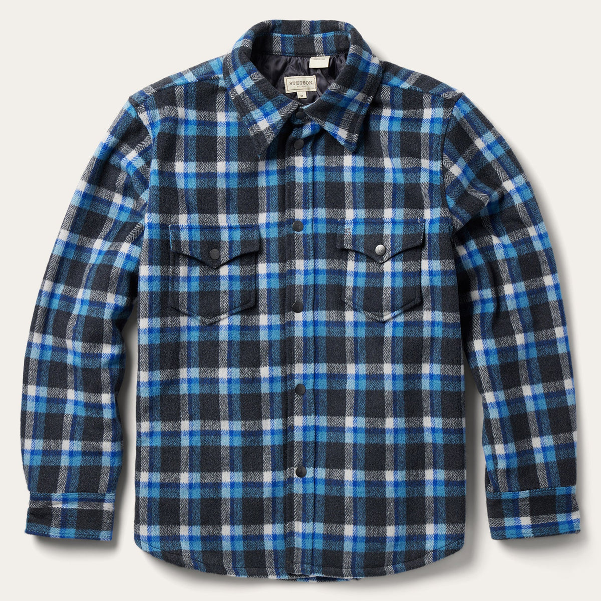 Blue Plaid Quilted Shirt Jacket Blue | Stetson