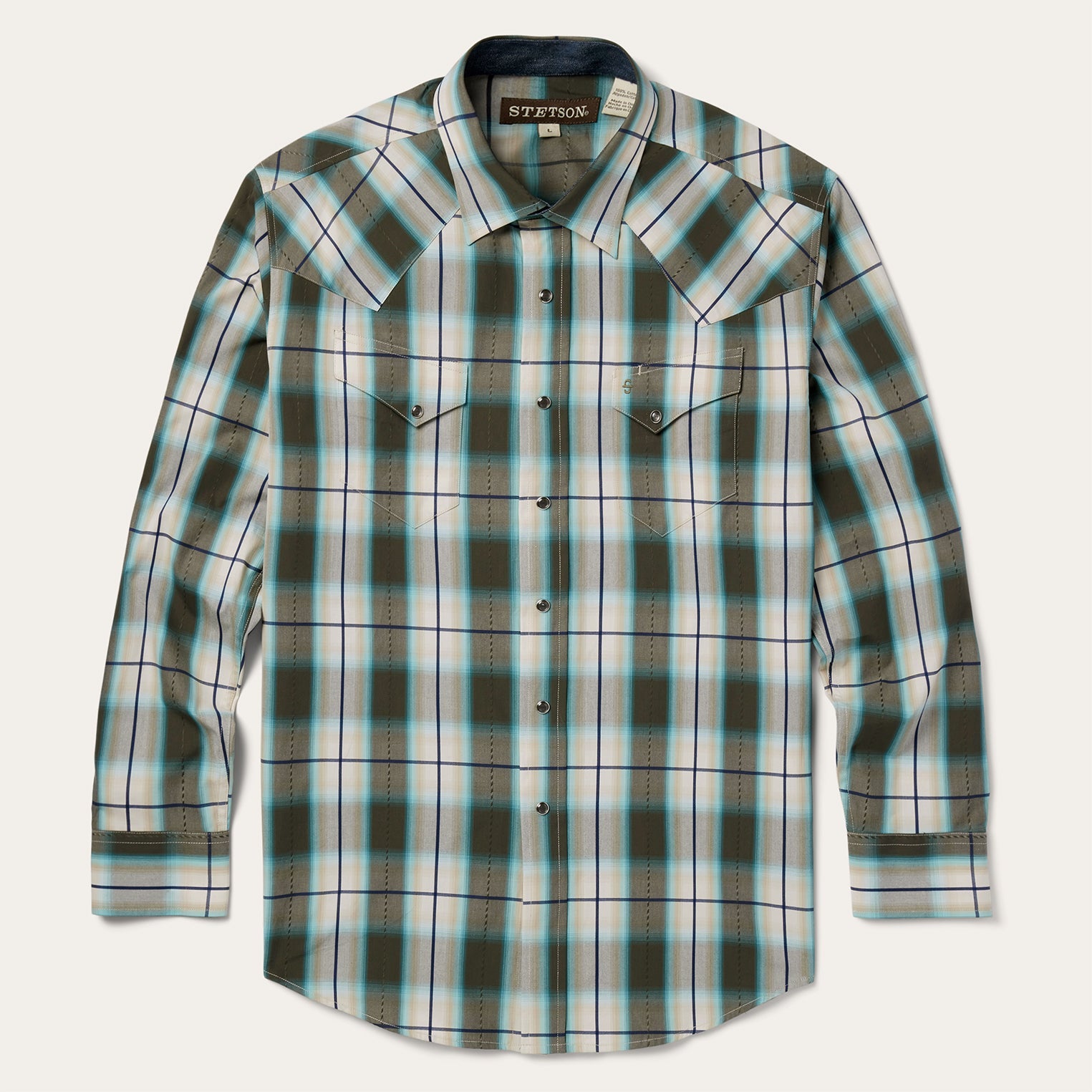 Olive Ombre Plaid Western Shirt Green | Stetson