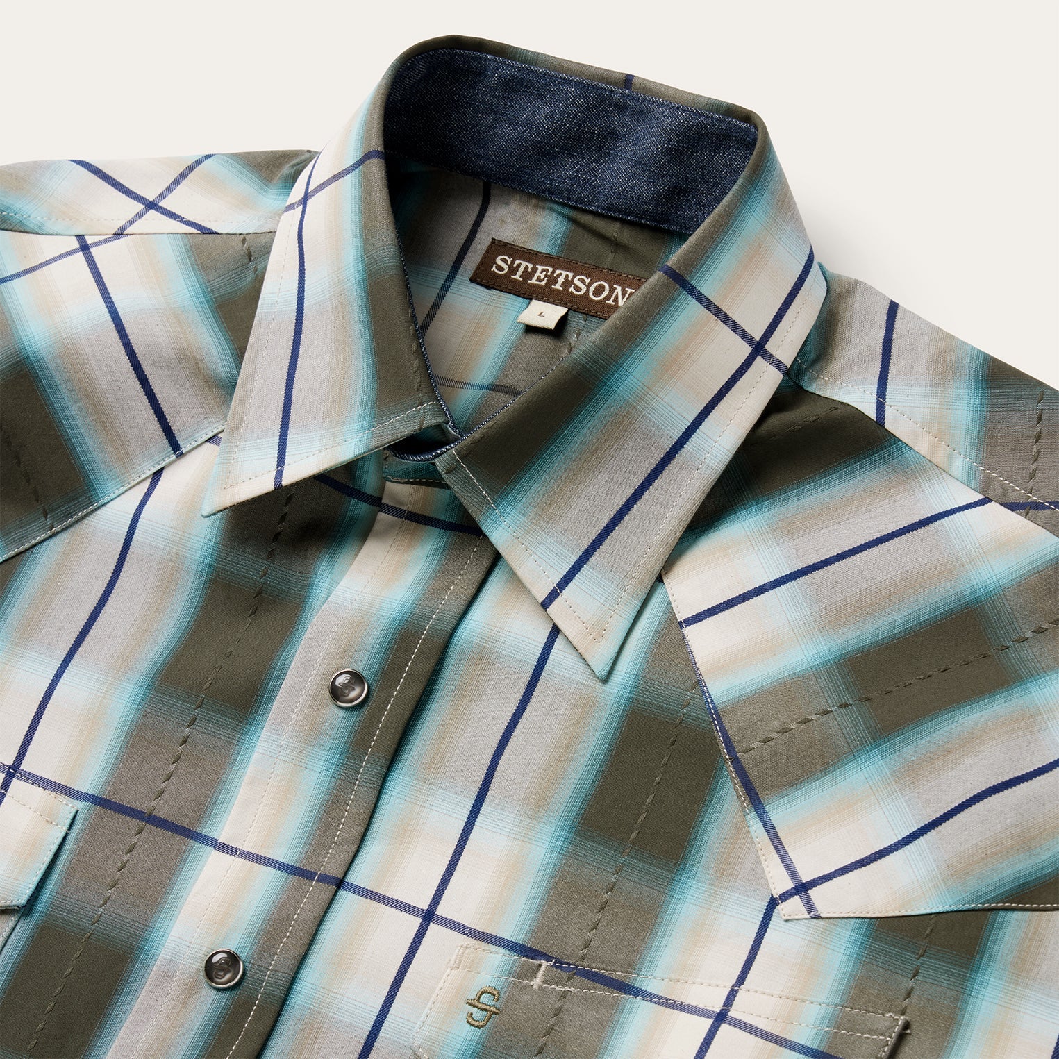 Olive Ombre Plaid Western Shirt Green | Stetson