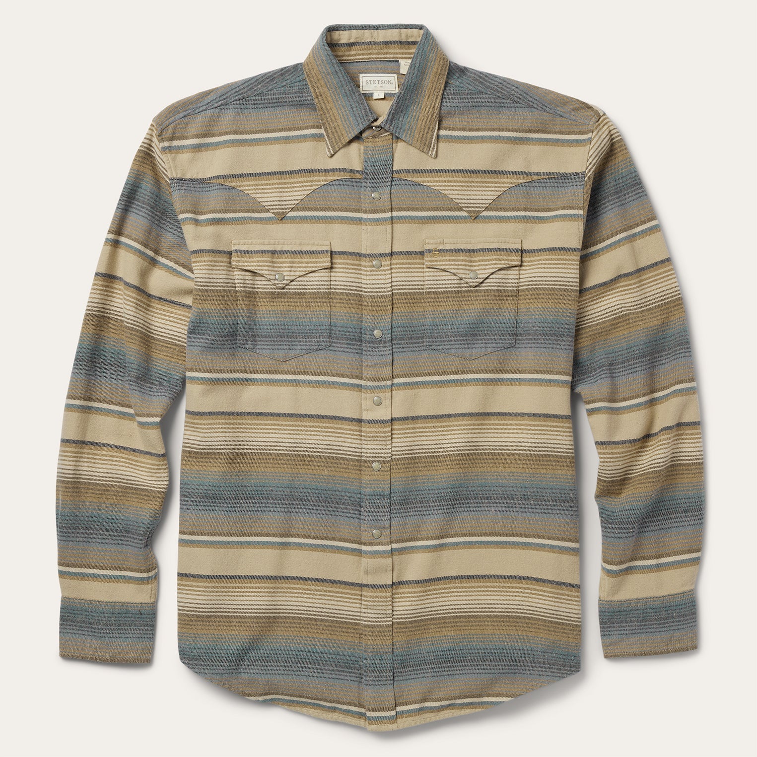 Blue Stripe Flannel Western Shirt Blue | Stetson