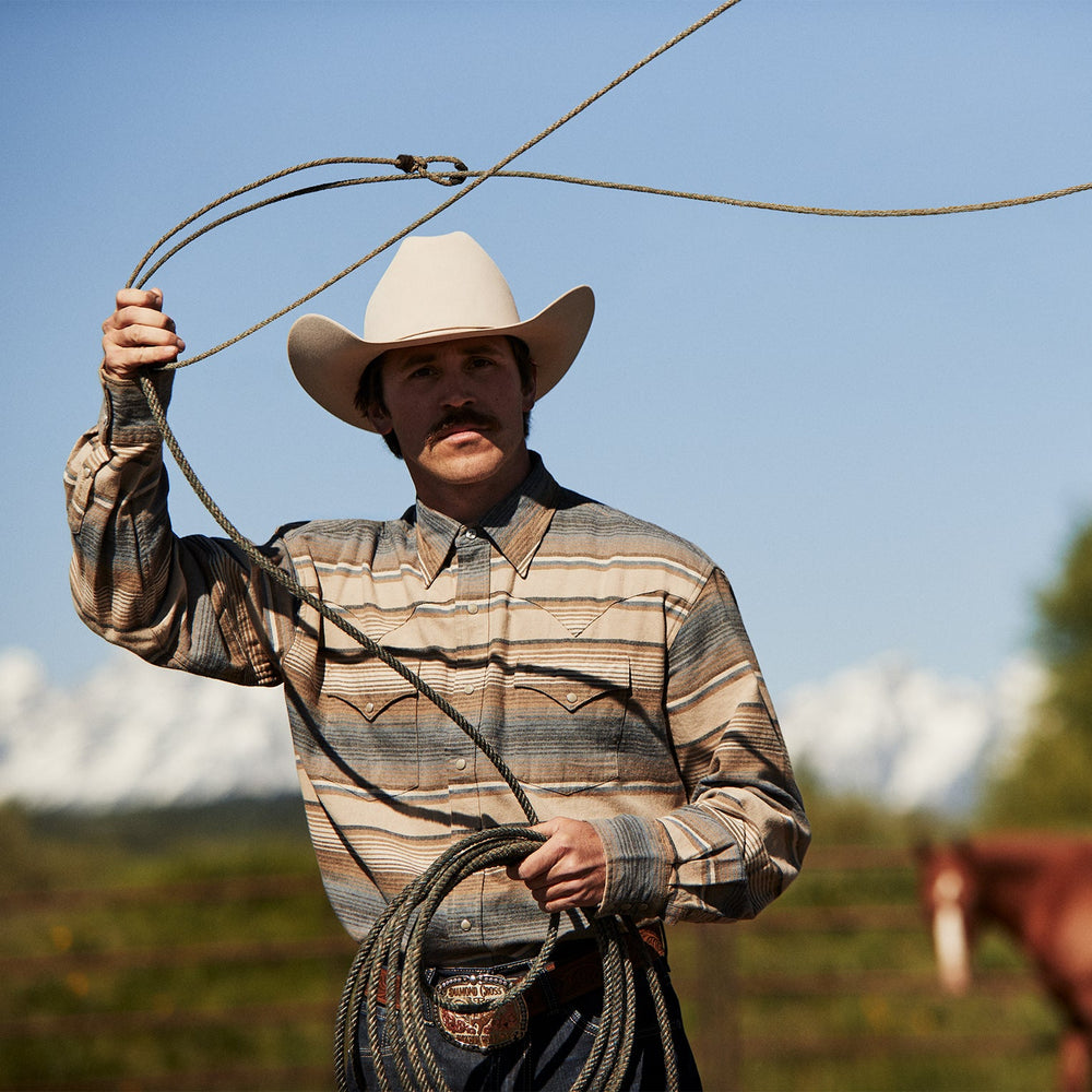 Blue Stripe Flannel Western Shirt Blue | Stetson