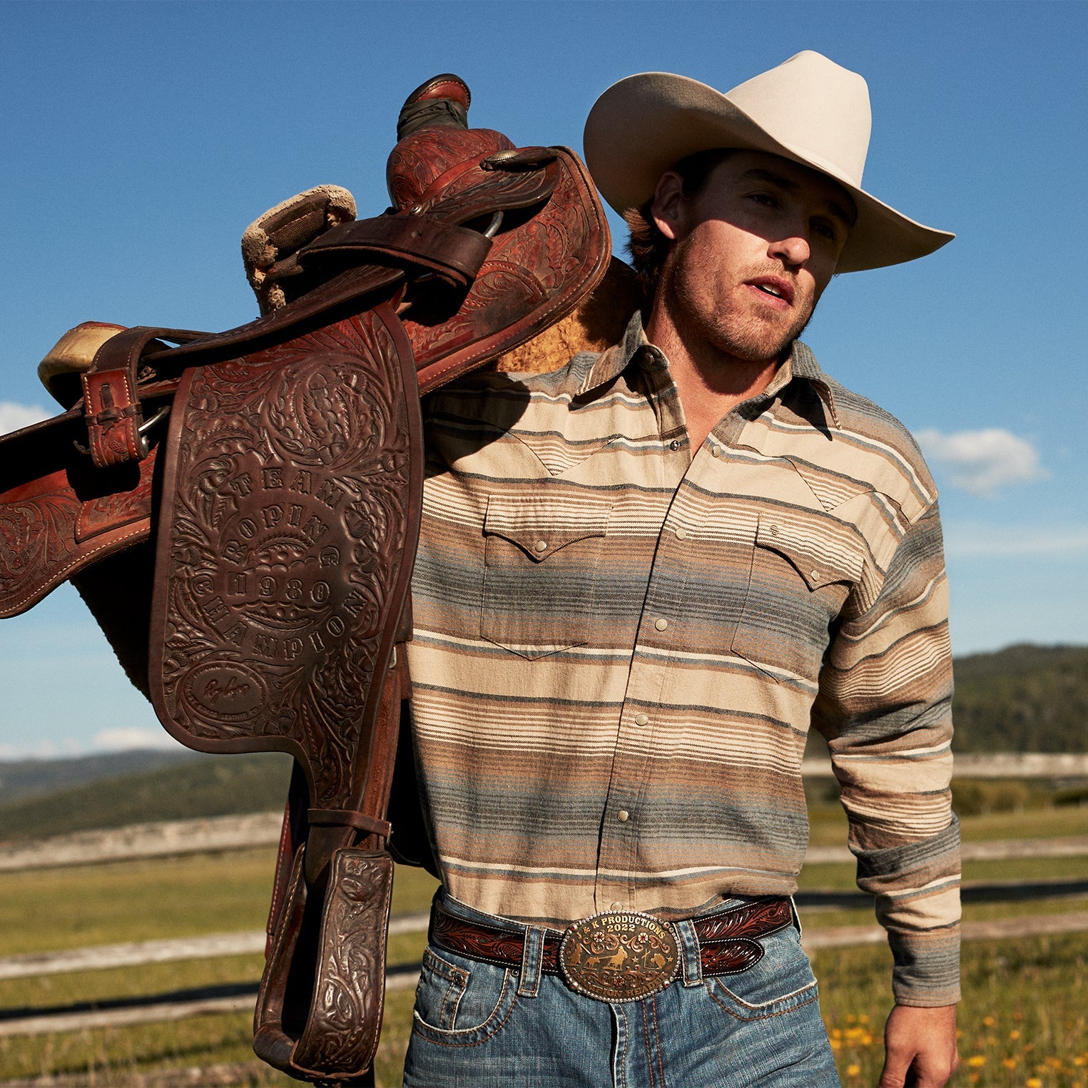Blue Stripe Flannel Western Shirt Blue | Stetson
