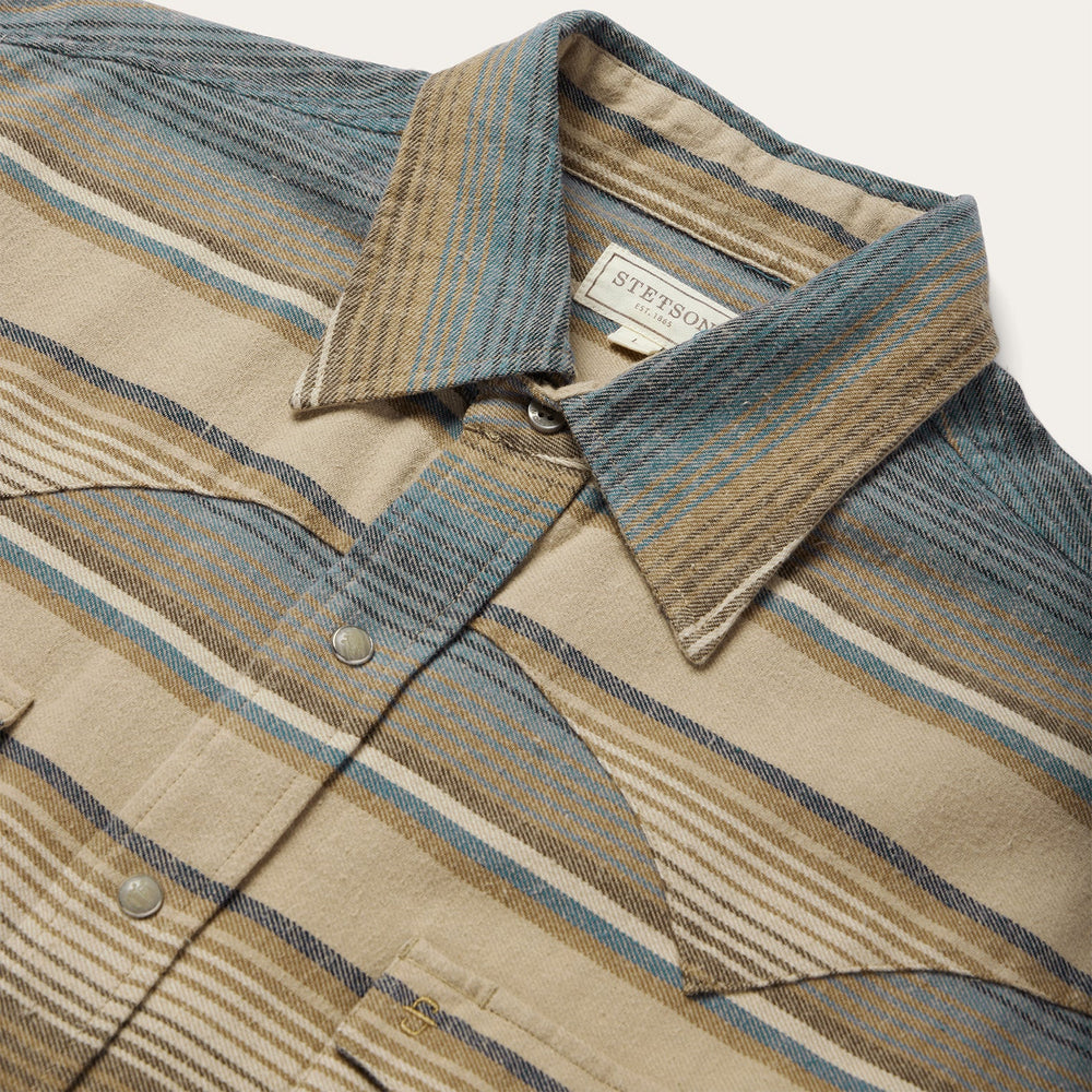 Blue Stripe Flannel Western Shirt Blue | Stetson
