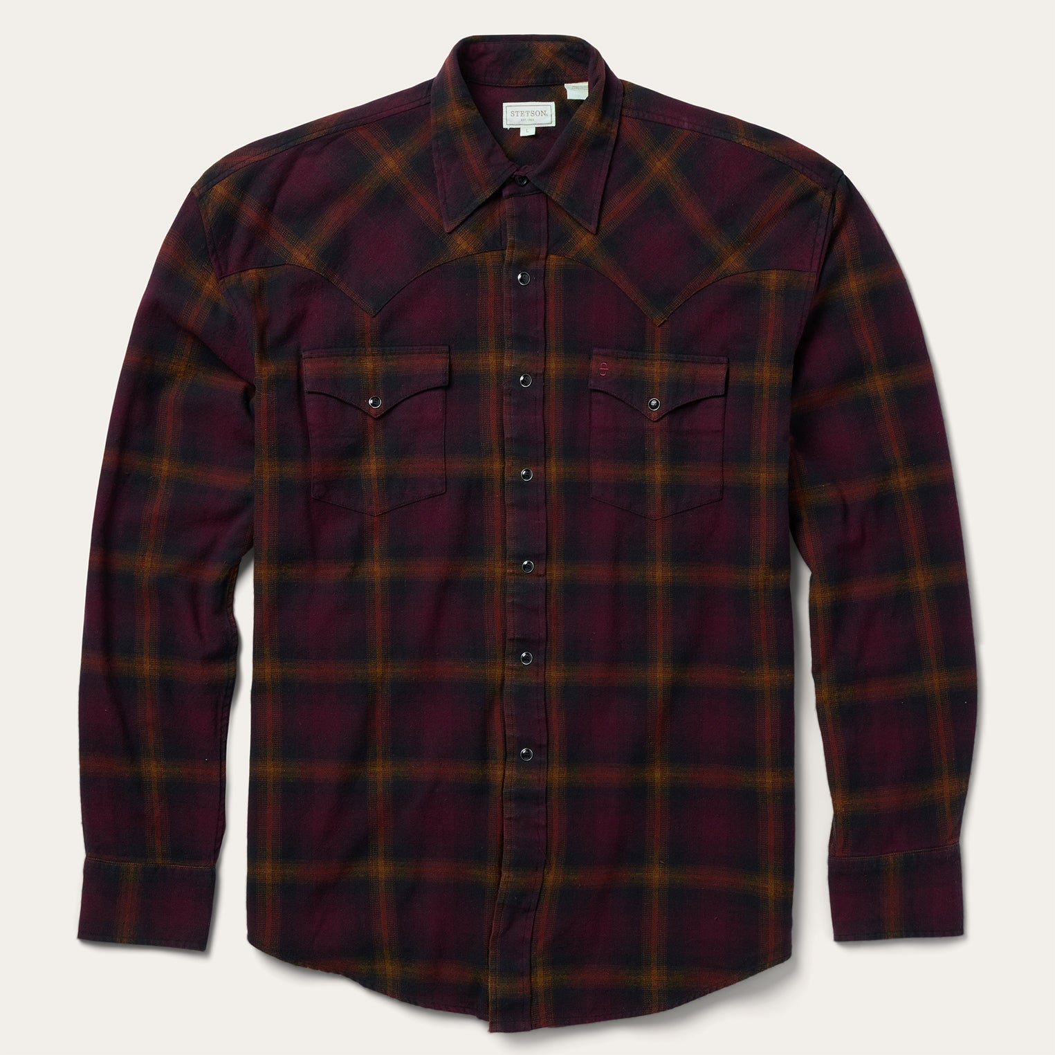 Black Wine Plaid Flannel Western Shirt Wine | Stetson