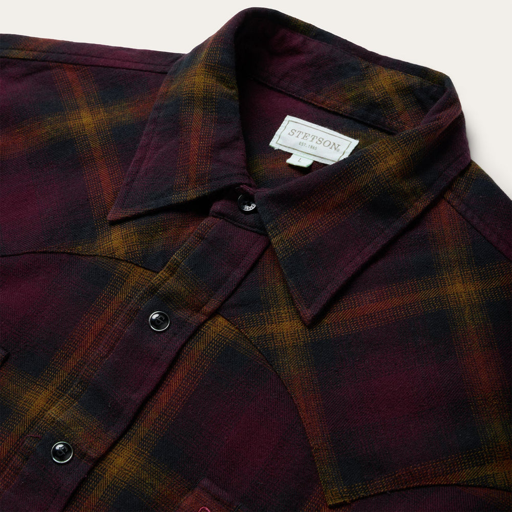 Black Wine Plaid Flannel Western Shirt Wine | Stetson