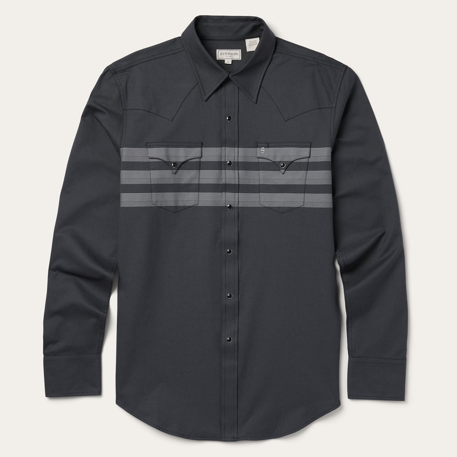 Border Stripe Twill Western Shirt Black | Stetson