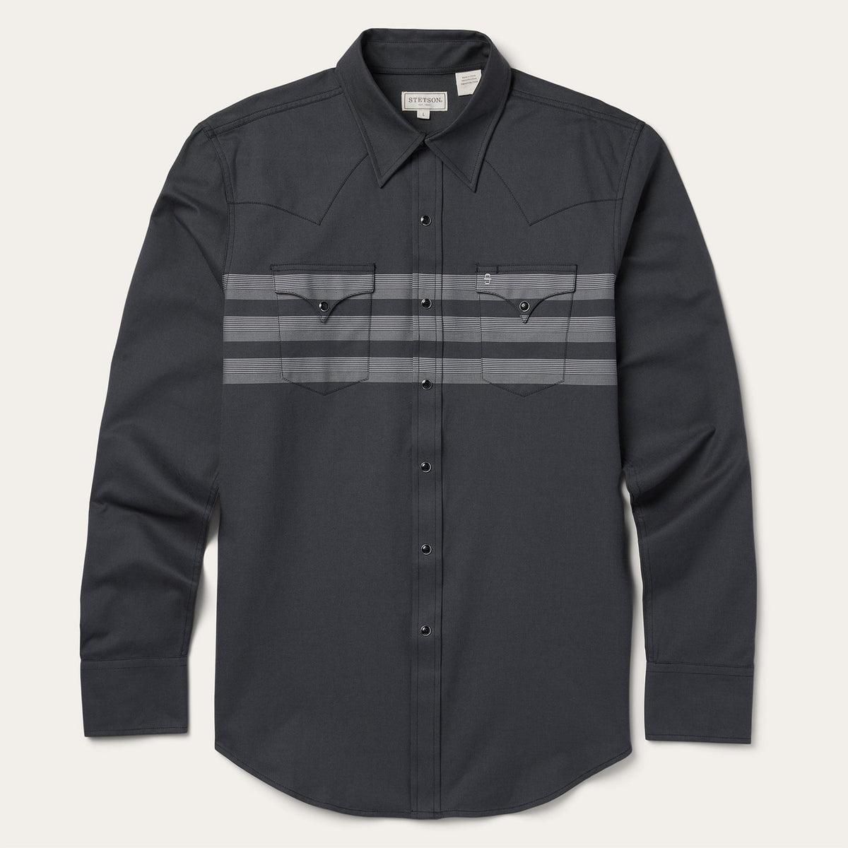 Border Stripe Twill Western Shirt Black | Stetson