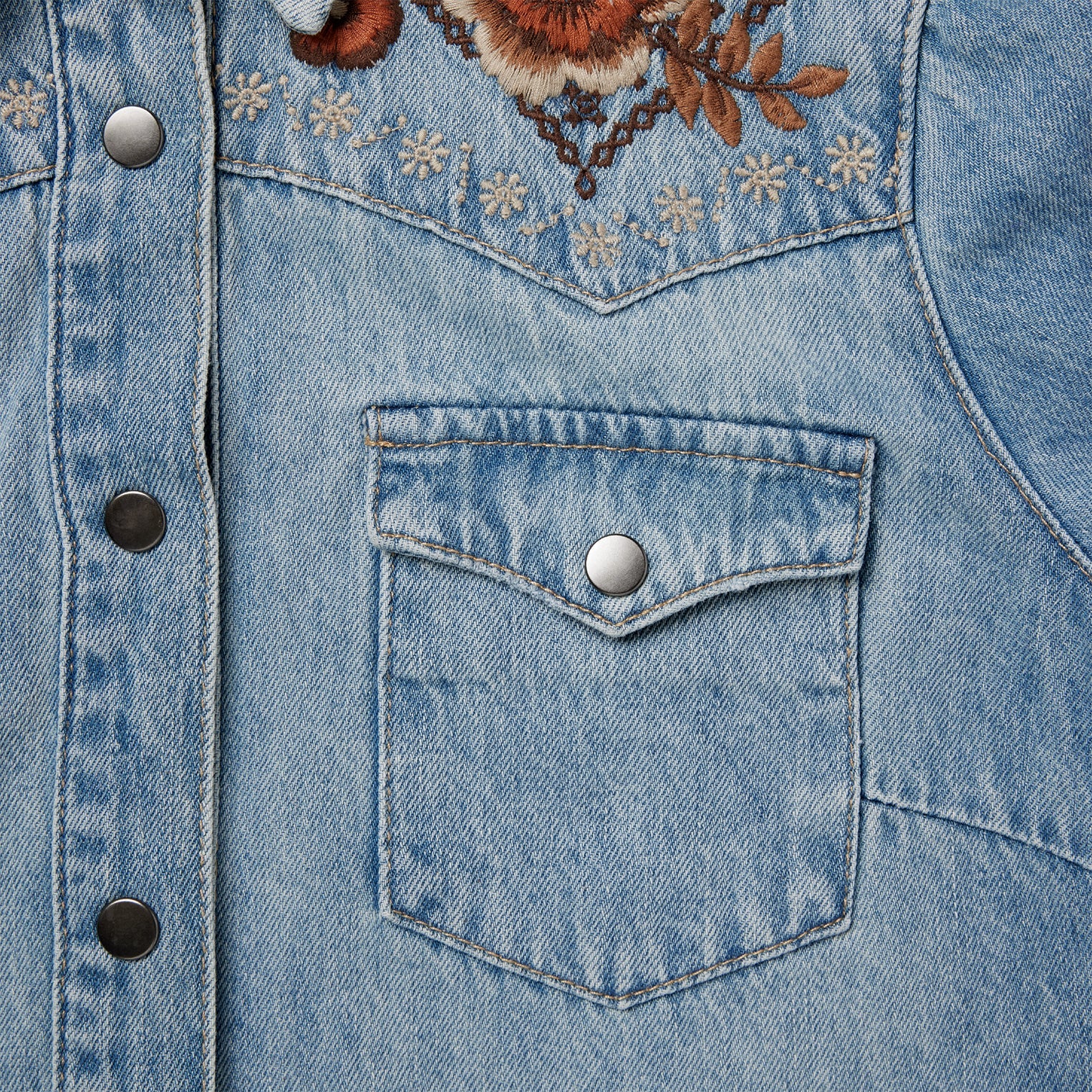 Floral Embroidered Denim Shirt Dress Blue | Stetson