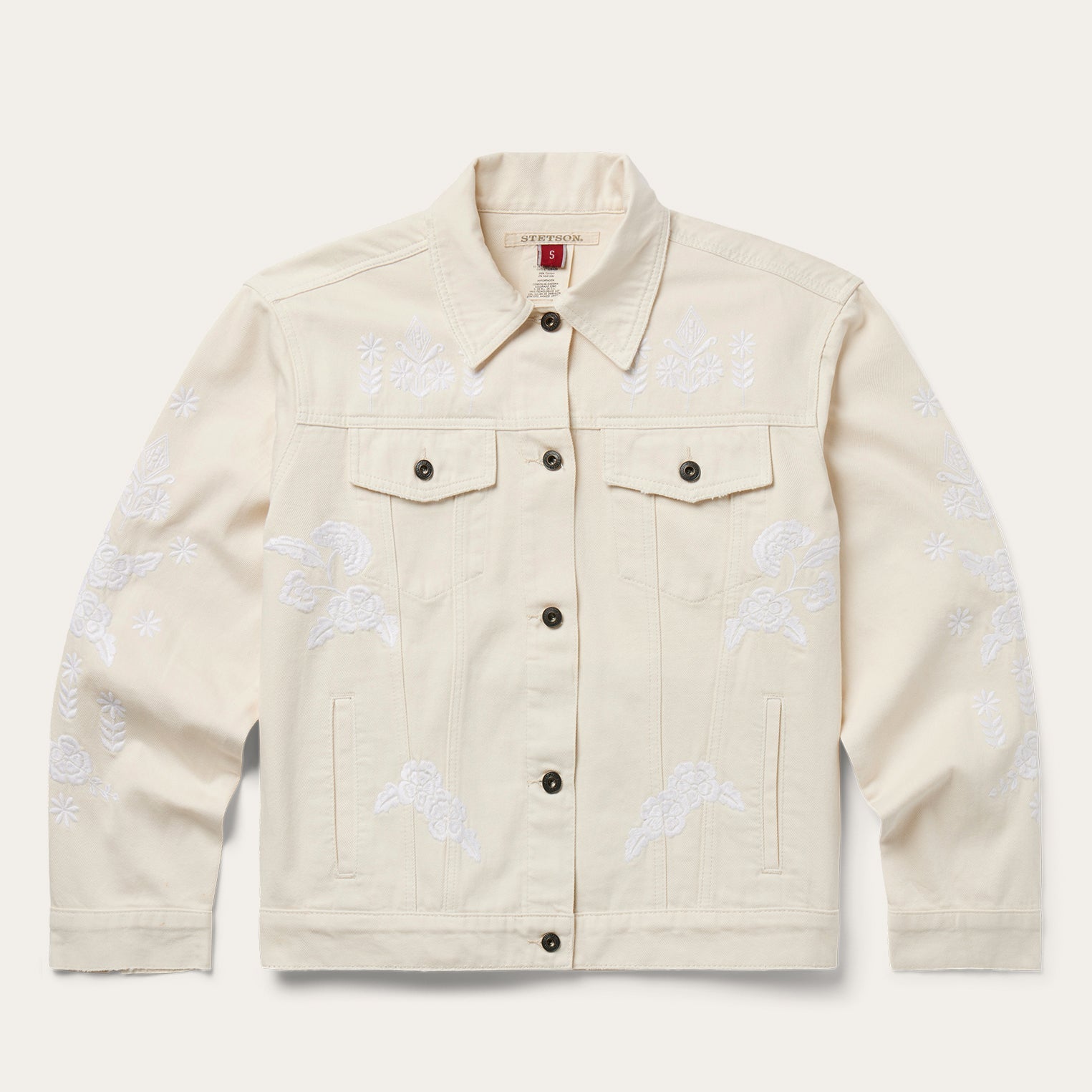 Embroidered Cream Denim Jacket White | Stetson