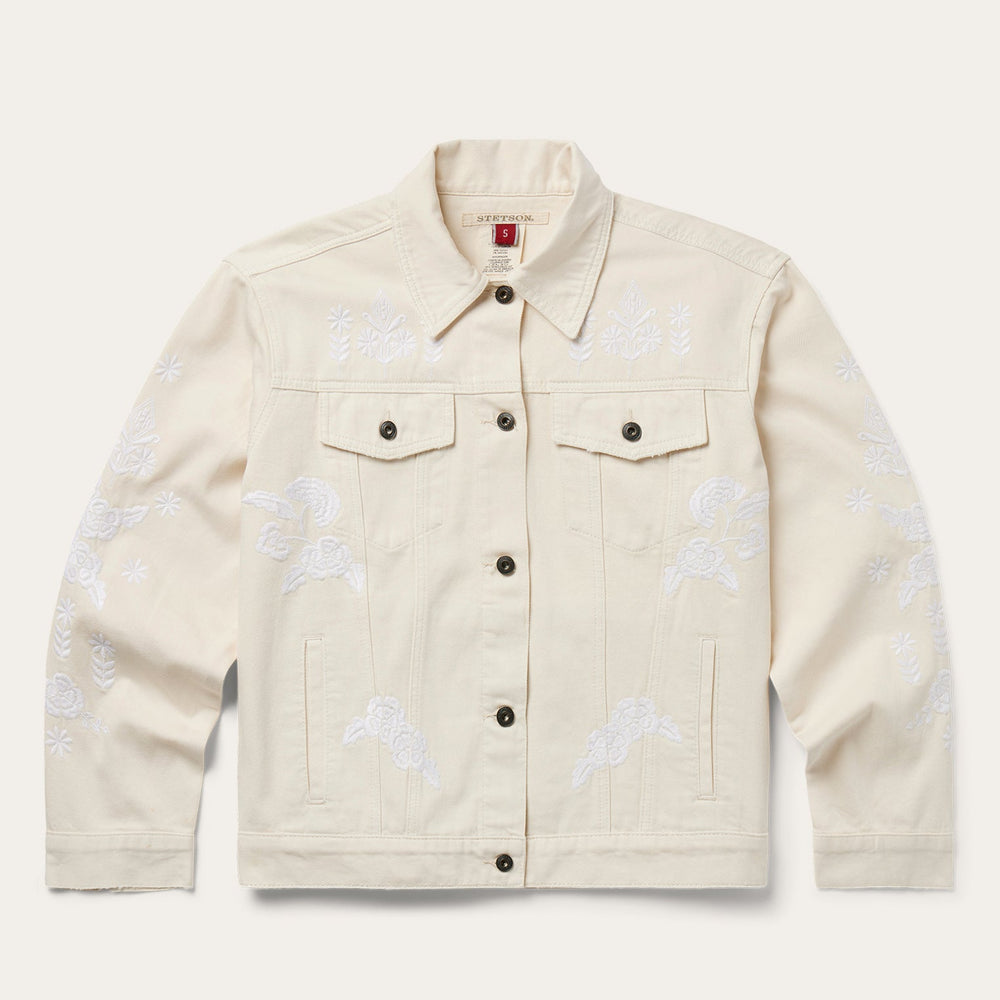 Embroidered Cream Denim Jacket White | Stetson
