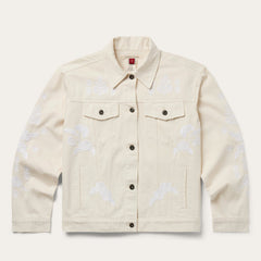 Embroidered Cream Denim Jacket White | Stetson