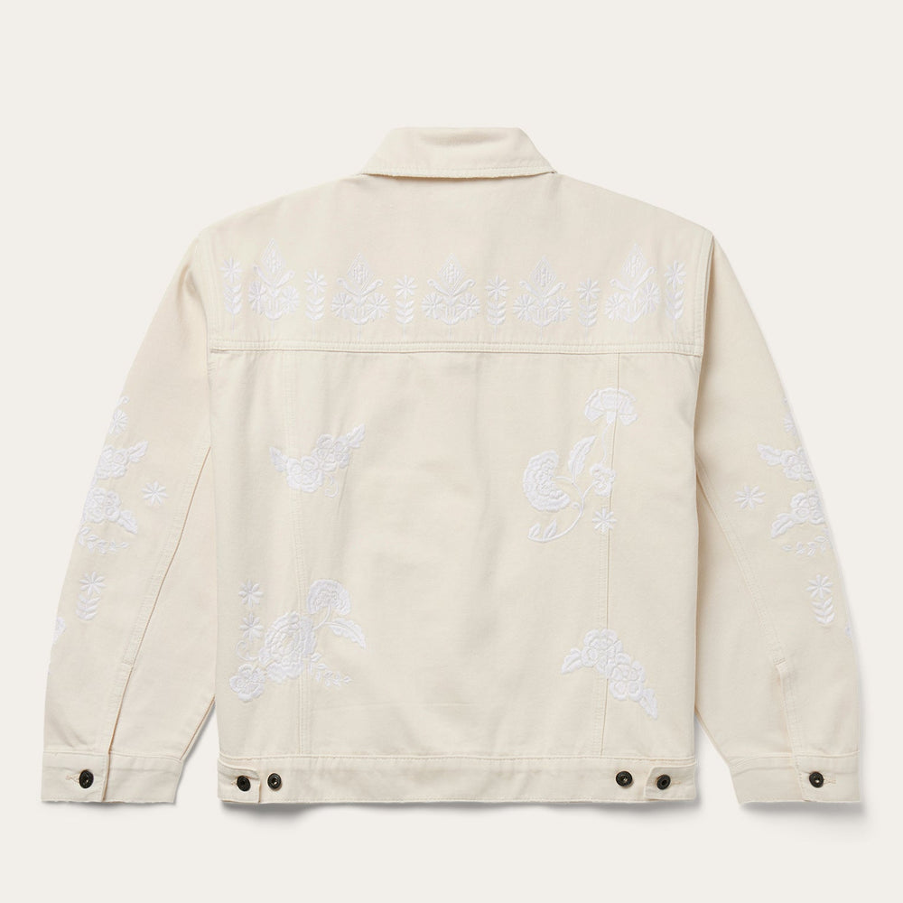 Embroidered Cream Denim Jacket White | Stetson