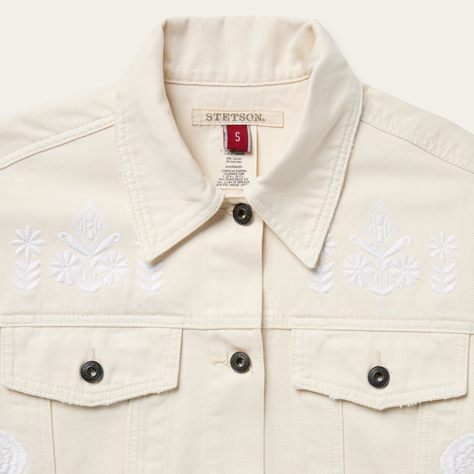 Embroidered Cream Denim Jacket White | Stetson