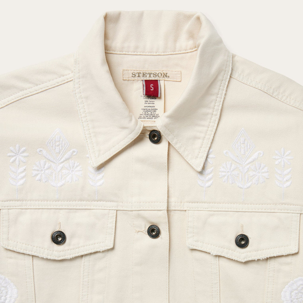 Embroidered Cream Denim Jacket White | Stetson