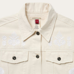 Embroidered Cream Denim Jacket White | Stetson