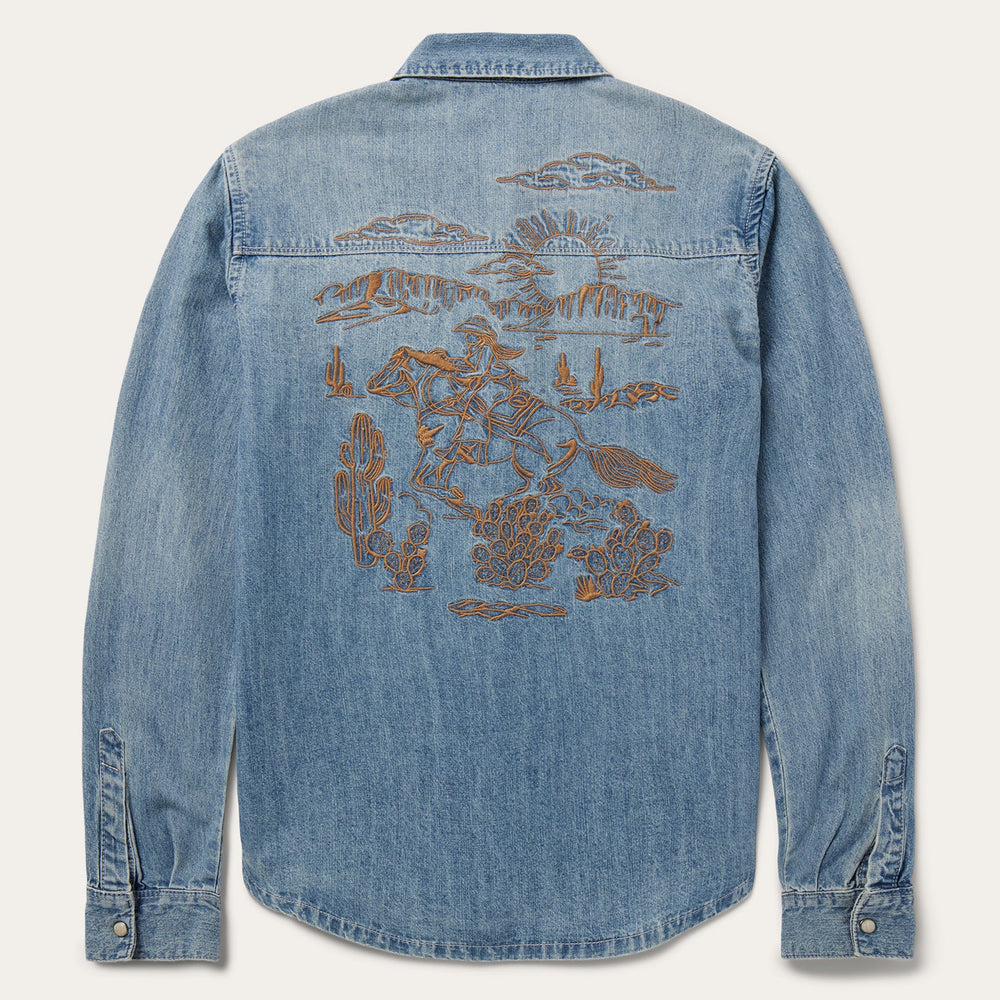 Embroidered Light Denim Shirt Blue | Stetson