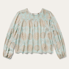 Mandala Print Peasant Blouse Blue | Stetson