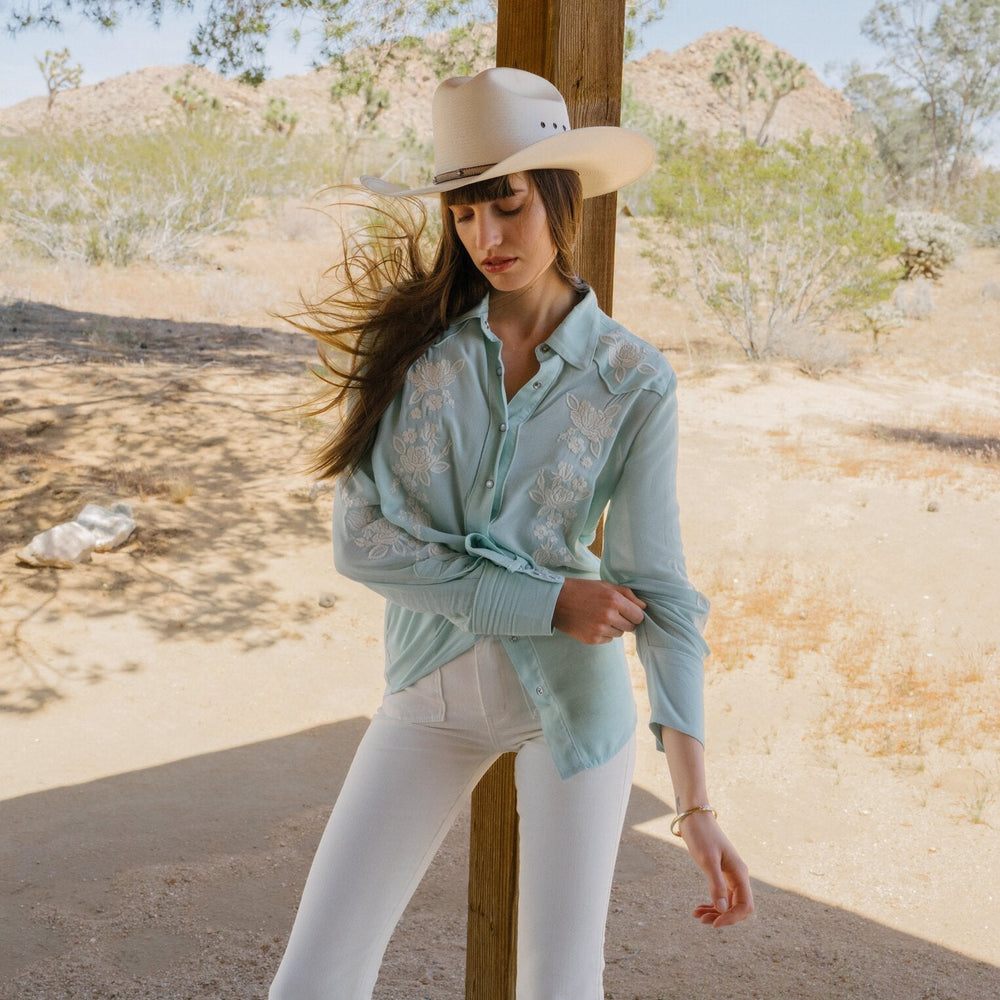 Aqua Crepe Western Shirt Blue | Stetson