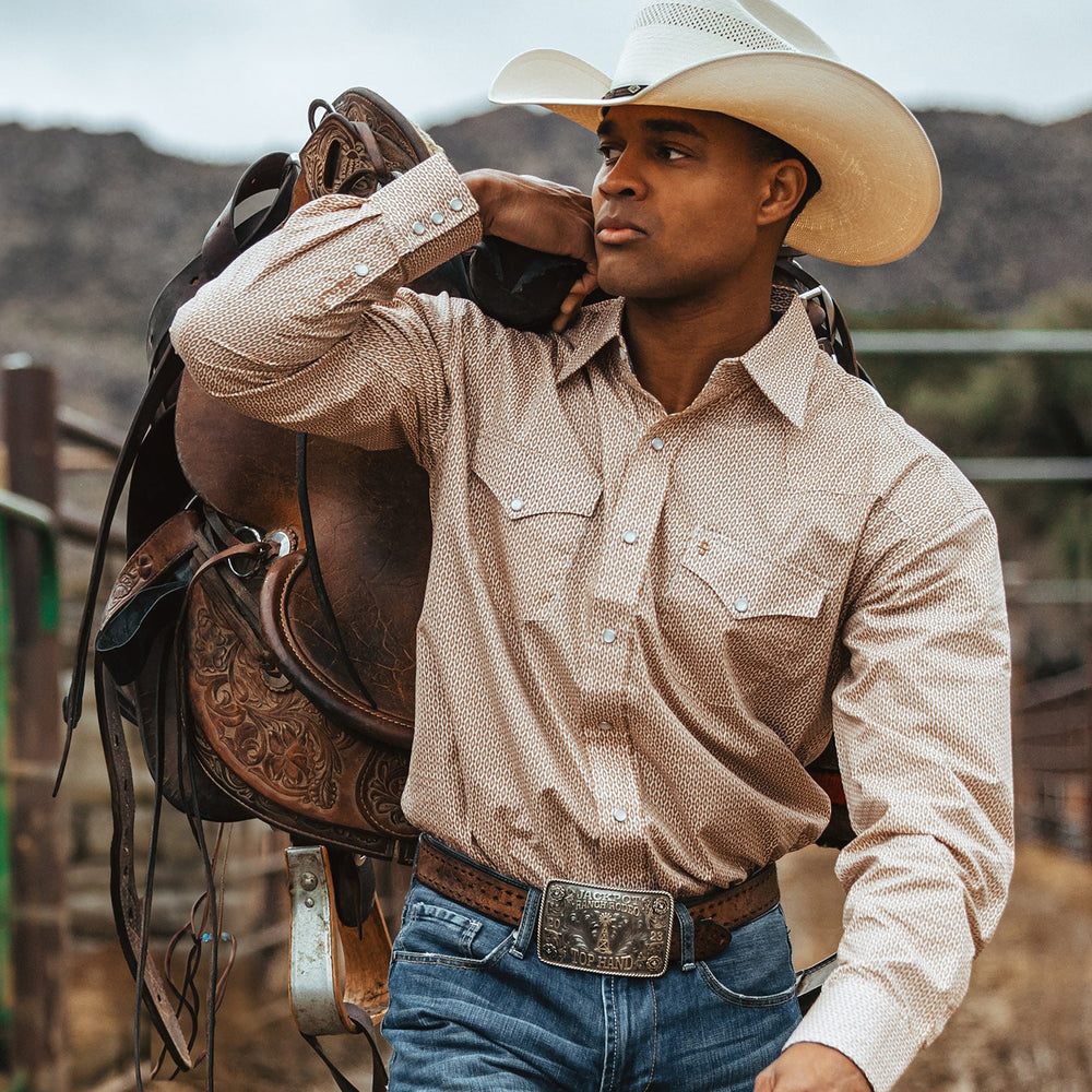 Diamond Print Western Shirt Orange | Stetson