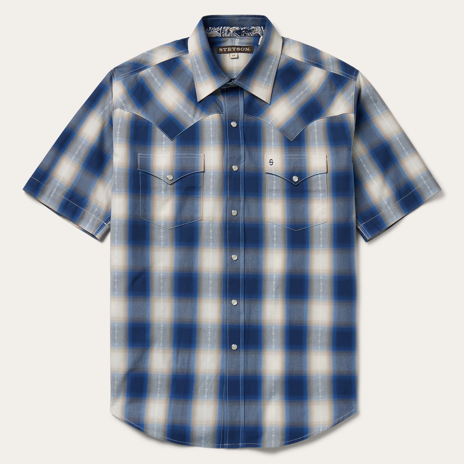 Blue Ombre Plaid Short Sleeve Western Shirt Blue | Stetson