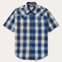 Blue Ombre Plaid Short Sleeve Western Shirt Blue | Stetson
