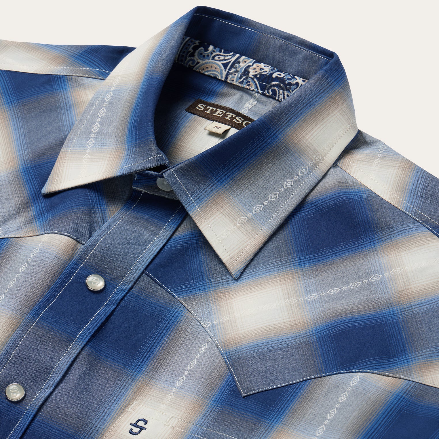 Blue Ombre Plaid Short Sleeve Western Shirt Blue | Stetson