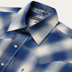 Blue Ombre Plaid Short Sleeve Western Shirt Blue | Stetson