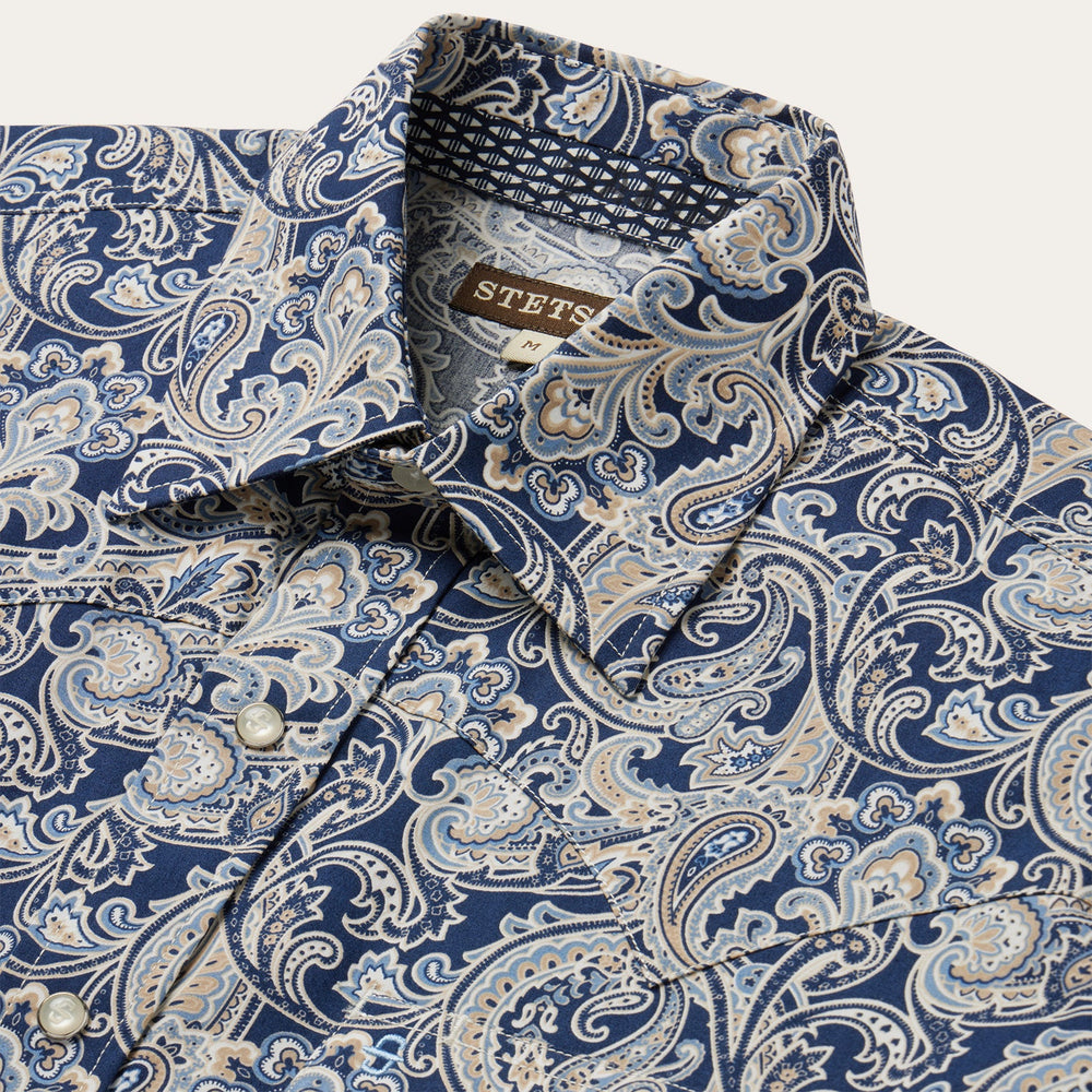 Greenspring Paisley Short Sleeve Western Shirt Blue | Stetson