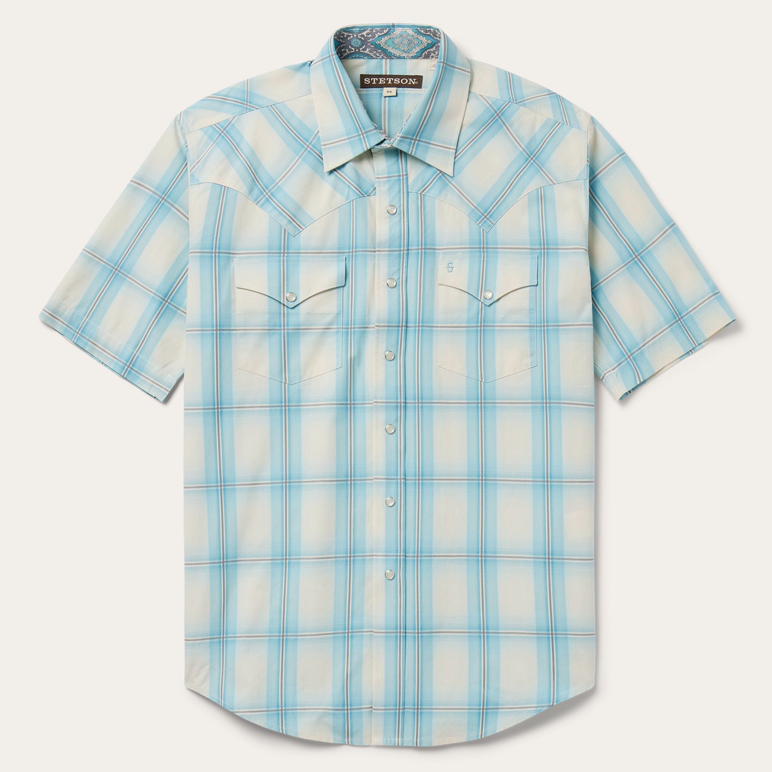 Ombre Plaid Short Sleeve Western Shirt Blue | Stetson