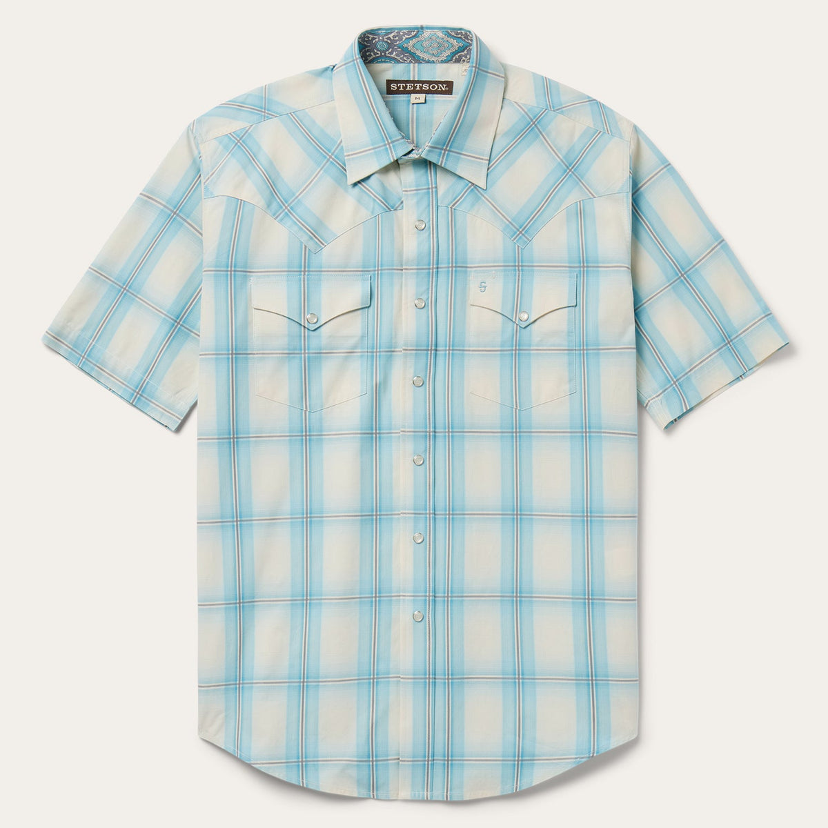 Ombre Plaid Short Sleeve Western Shirt Blue | Stetson
