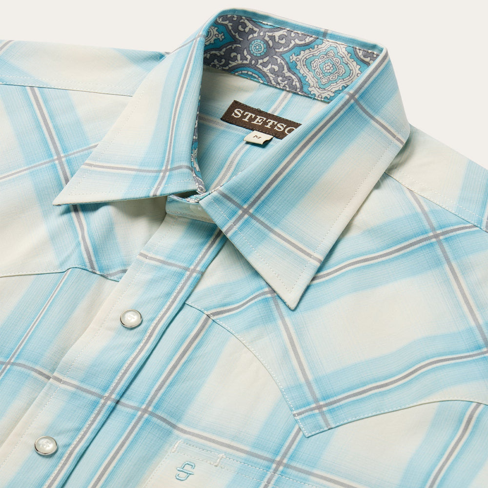 Ombre Plaid Short Sleeve Western Shirt Blue | Stetson