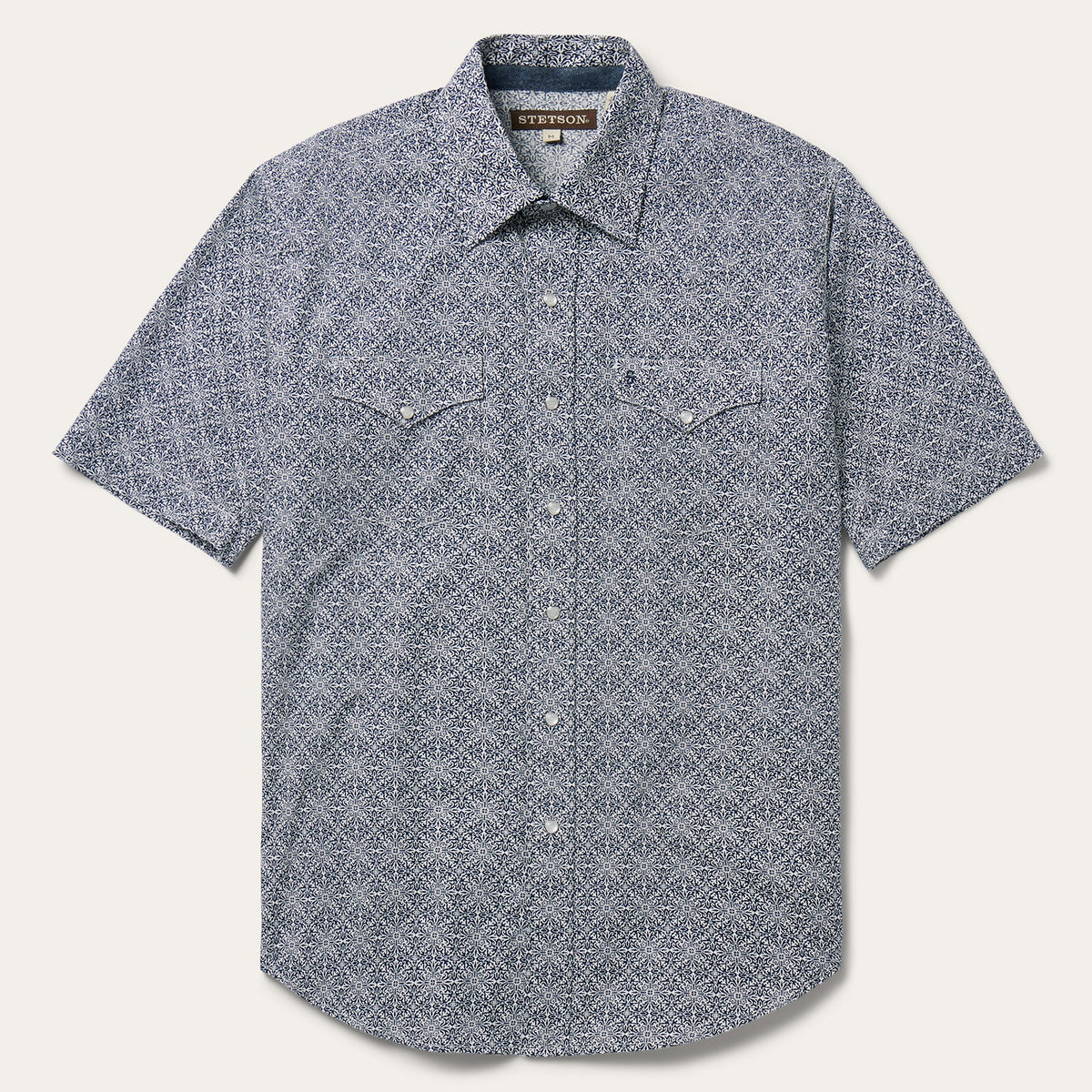 Navy Print Short Sleeve Western Shirt Blue | Stetson