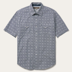 Navy Print Short Sleeve Western Shirt Blue | Stetson