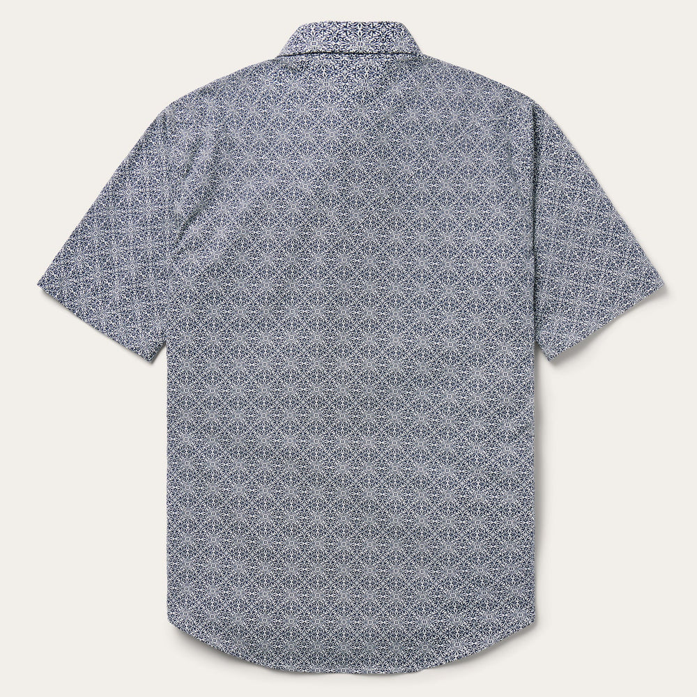 Navy Print Short Sleeve Western Shirt Blue | Stetson