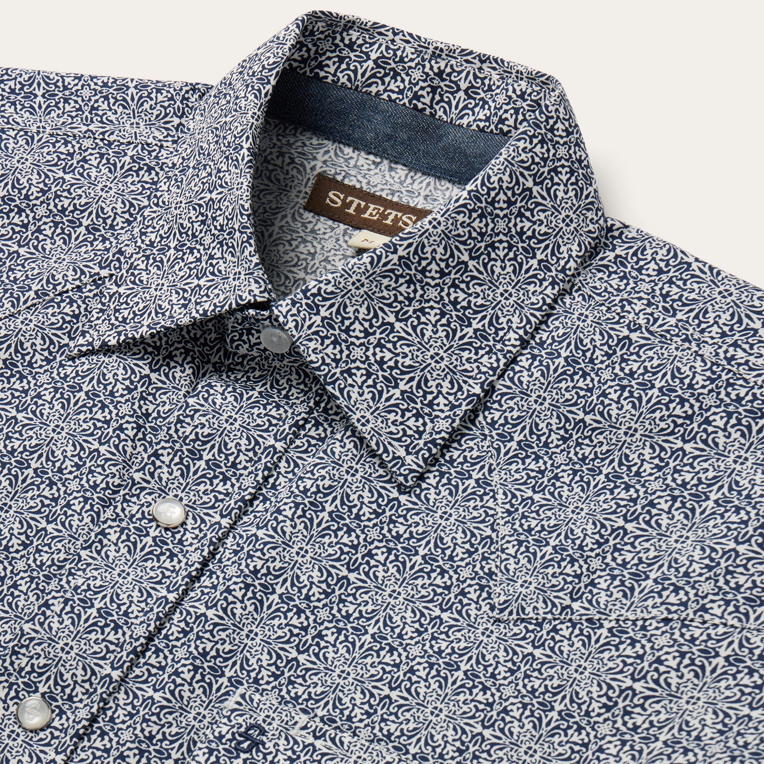 Navy Print Short Sleeve Western Shirt Blue | Stetson