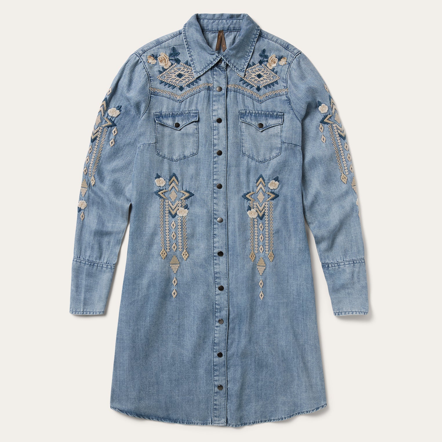 Embroidered Denim Twill Shirt Dress Blue | Stetson