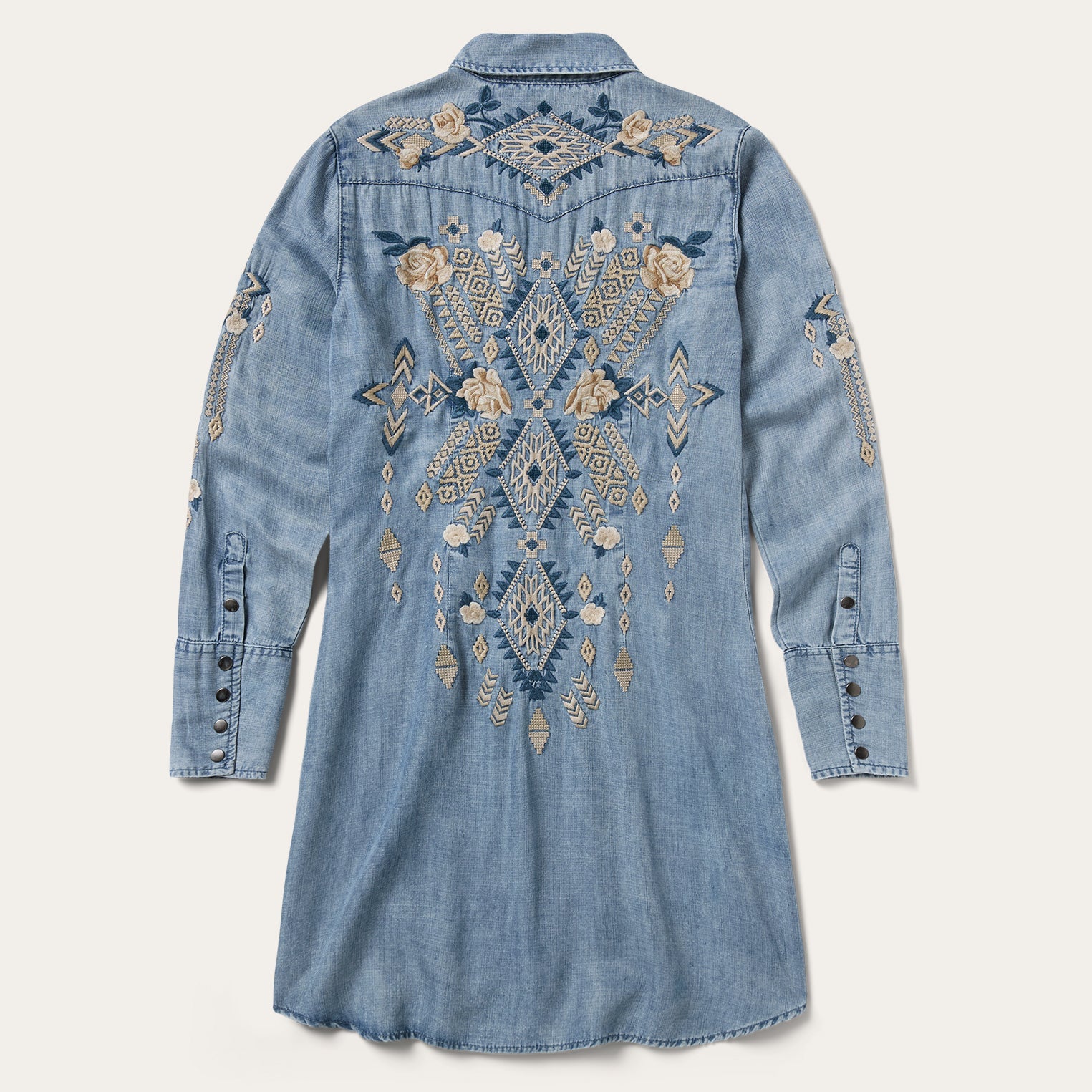 Embroidered Denim Twill Shirt Dress Blue | Stetson