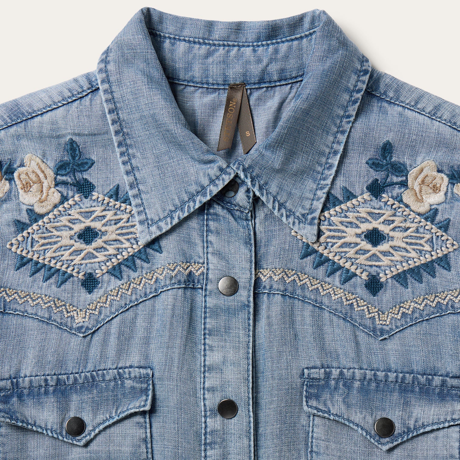 Embroidered Denim Twill Shirt Dress Blue | Stetson