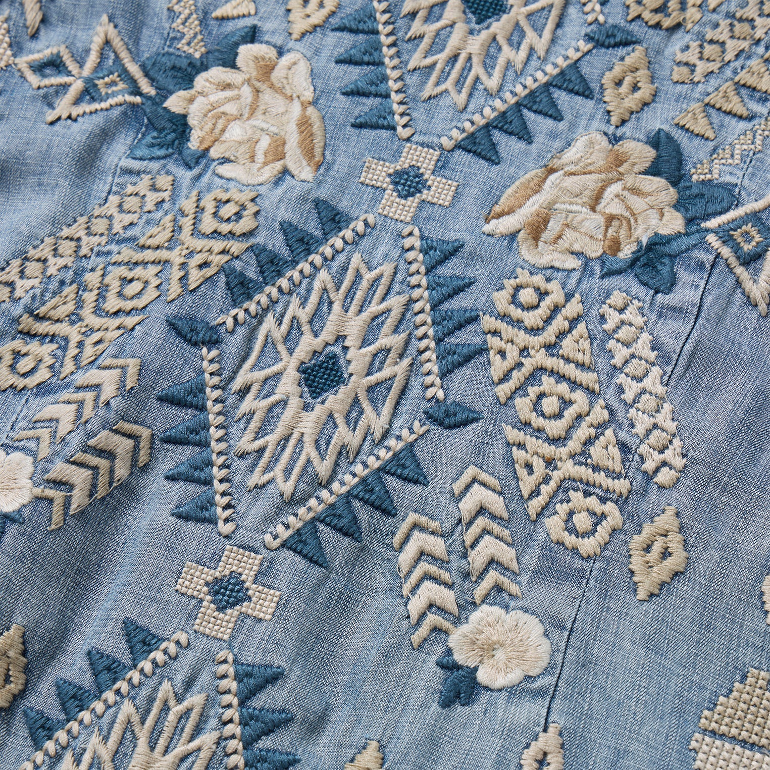 Embroidered Denim Twill Shirt Dress Blue | Stetson